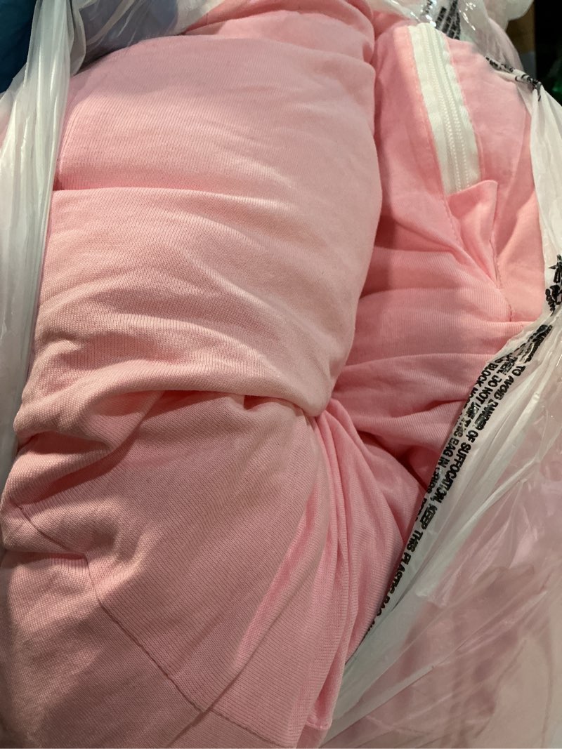 Condition photo showing As Is for u-shaped pregnancy pillow – 100% cotton cover, full body maternity support for belly, back and legs – bonus eye mask and gift box (light pink)