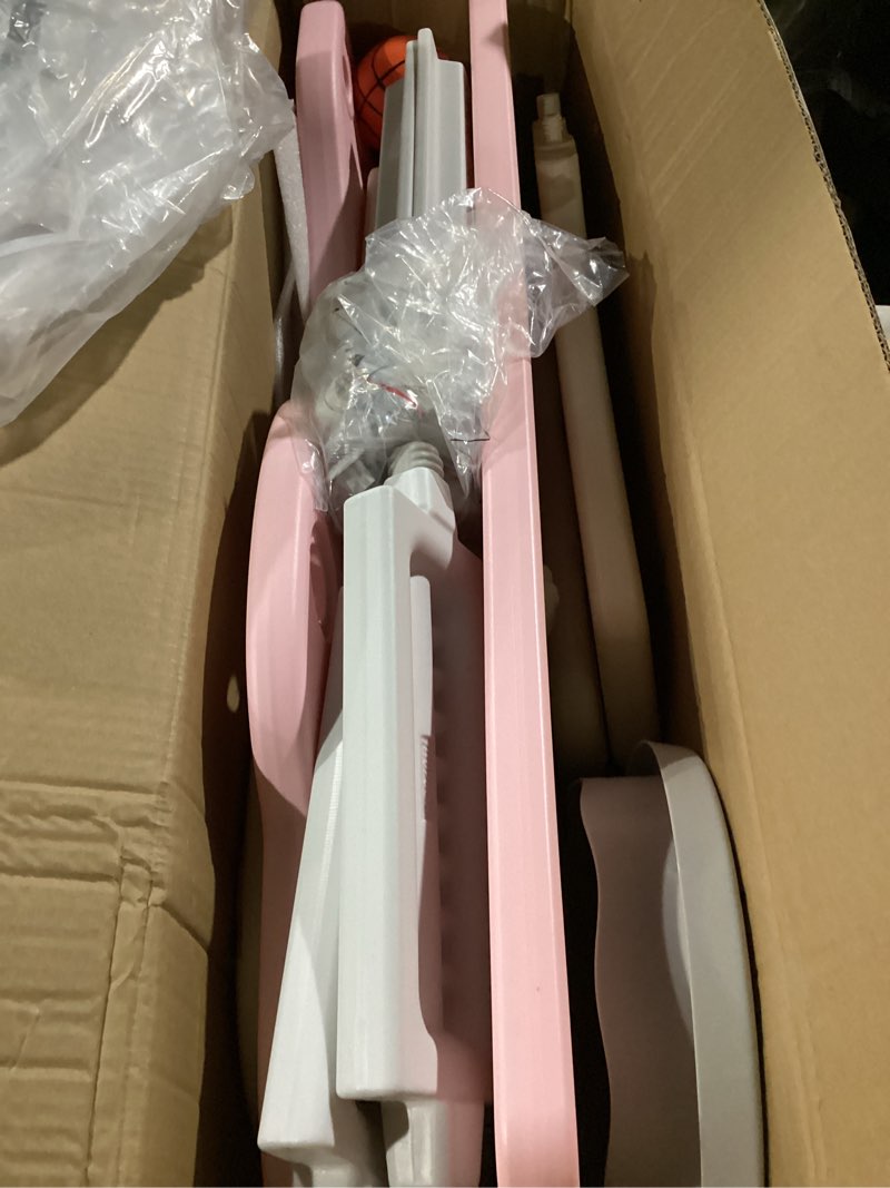 Condition photo showing New/Like New for toddler slide,kids climber slide with storage space and non-slip steps,indoor outdoor playset with basketball hoopa and telescope,slide for toddlers age 1-3 pink