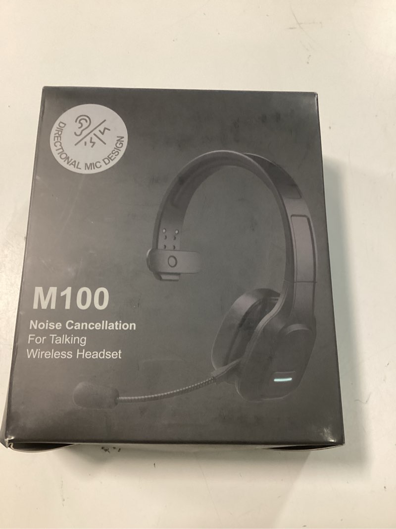 Condition photo showing New/Like New for comexion trucker bluetooth headset v5.0, wireless headset with noise canceling&mute microphone for cell phones, on ear bluetooth headphone for computer, zoom meetings, skype, home office bh-m100