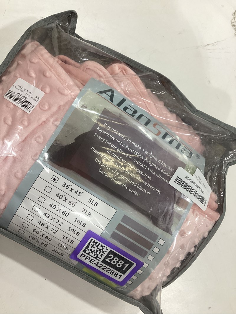 Condition photo showing Good Condition for ALANSMA Reversible Weighted Blanket for All Season, Luxury Velvet, Warm and Cool, Adult Kids 5Lb Weighted Blanket, Enjoy Sleeping Anywhere(Pink,36"x48" 5lbs) Pink 36''x48'' 5lbs
