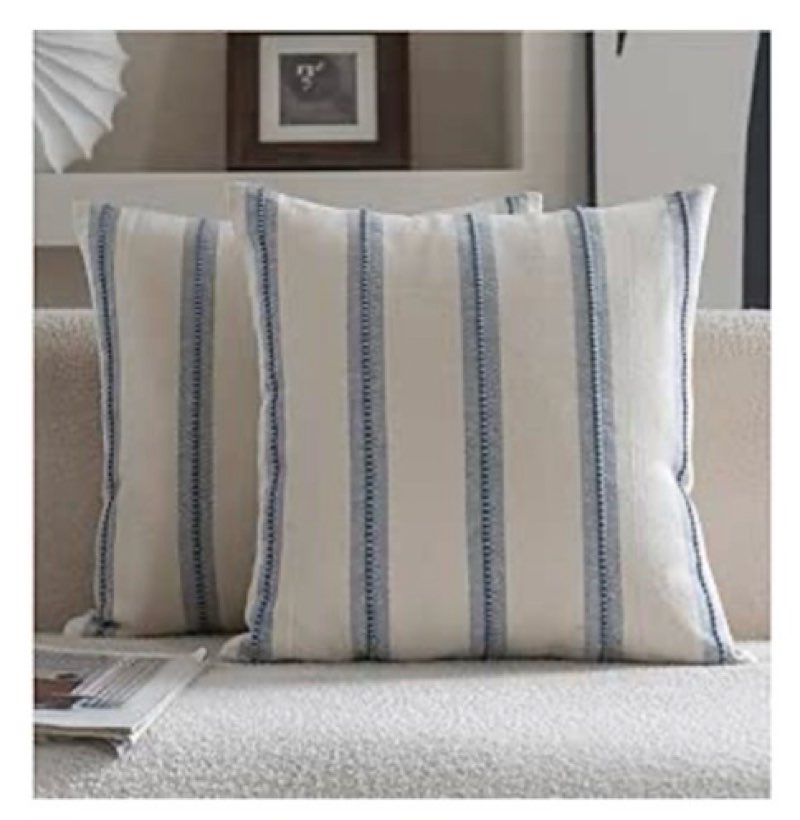 cethom boho throw pillow covers 22x22 set of 2, beige and blue striped decorative pillow cases for c
