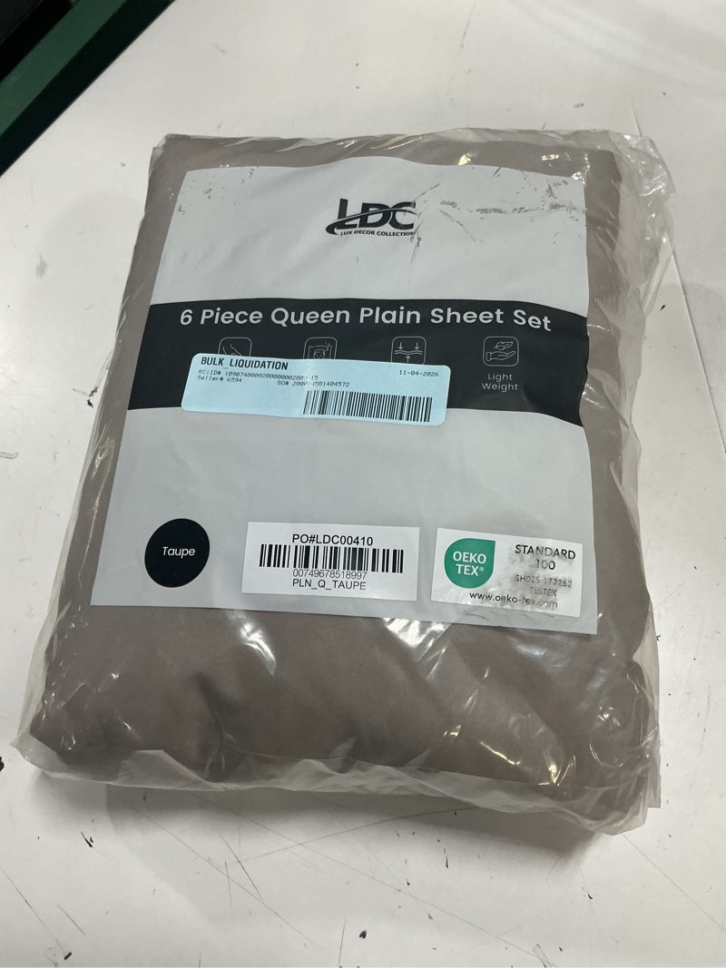 Condition photo showing Good Condition for lux decor collection queen sheets set - 6 piece microfiber 16 inch deep pocket bed sheets set - taupe