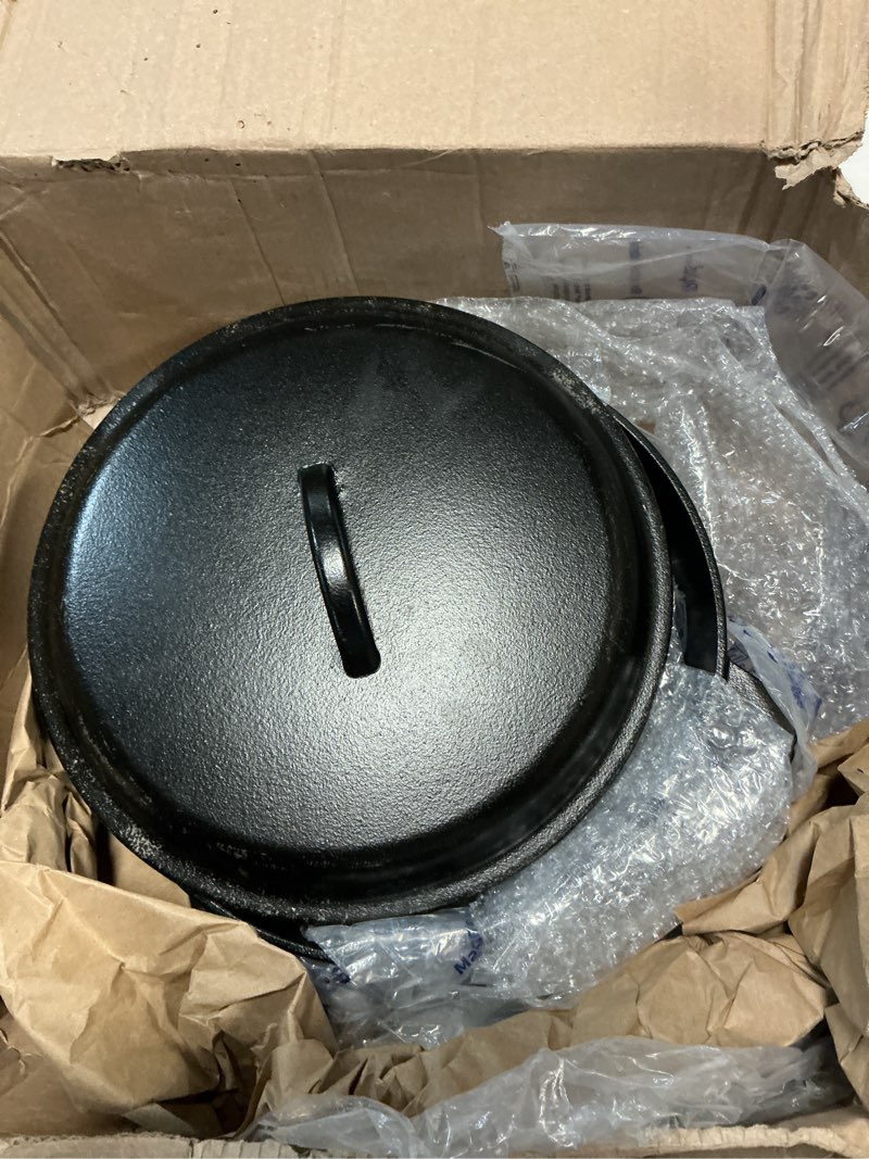 Condition photo showing Good Condition for Amazon Basics Round Pre-Seasoned Cast Iron Dutch Oven Pot with Lid and Dual Handles, Heavy-Duty & Large, 7-Quart, Black