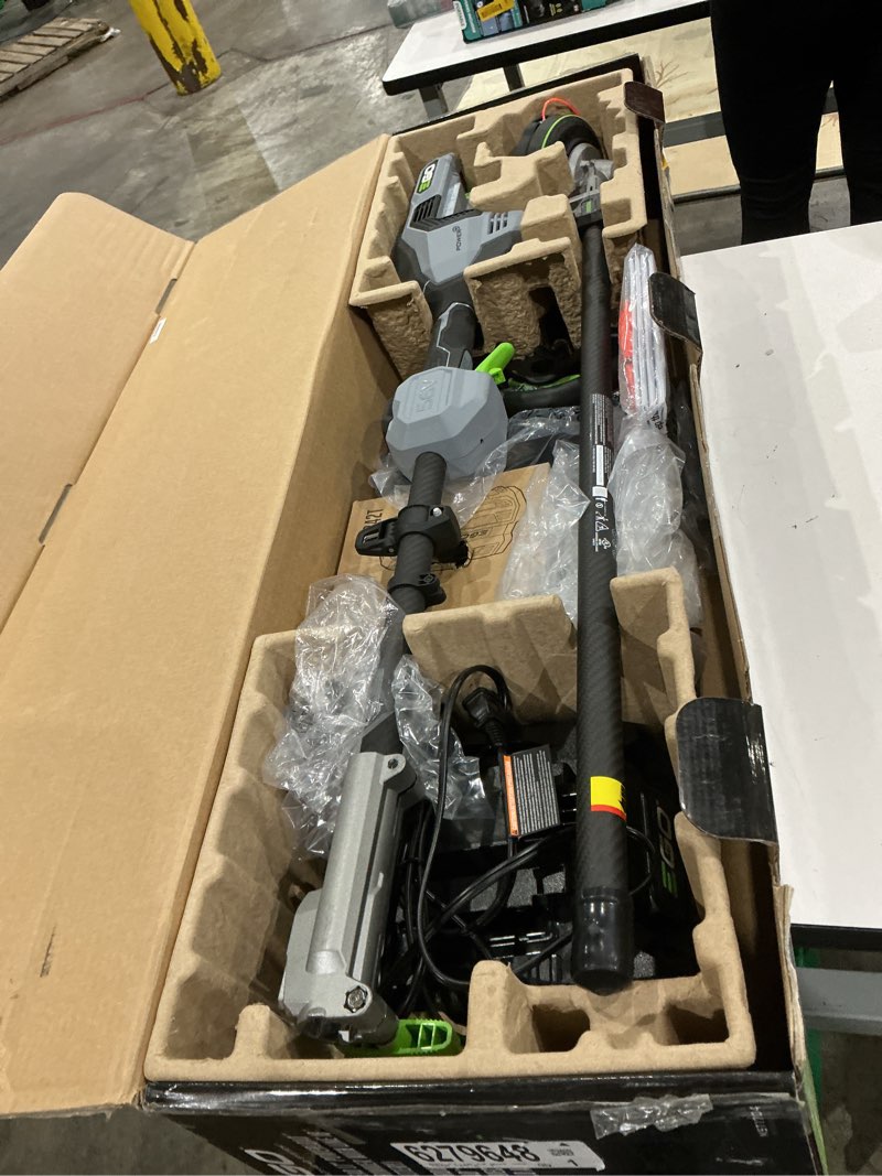 Condition photo showing As Is for ego power+ multi-head system with line iq, powerload 56-volt 17-in straight shaft attachment capable battery string trimmer 5 ah (battery included) (charger included)