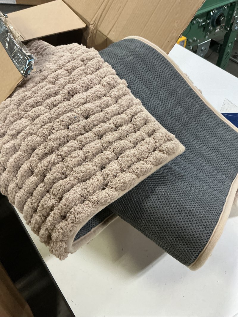 Condition photo showing As Is for LUMI Luxury Bathroom Rug, Ultra Soft Quick Dry Bath Mat, Non-Slip Absorbent Thick Chenille Bath Rug, Cozy Braid Design Floor Mat for Bathtub, Sink, Laundry, Bedroom, Beige, 17"x30" 17"x30" Beige