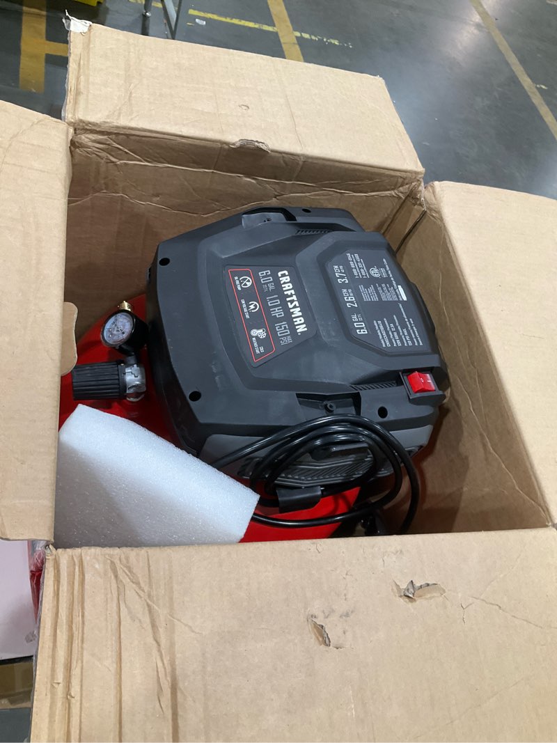 Condition photo showing As Is for craftsman air compressors 6 gallon portable pancake air compressor,oil free max 150 psi 1.0hp 2.6 cfm@90psi electric air compressor shop air compressor, cmxecxa02106410