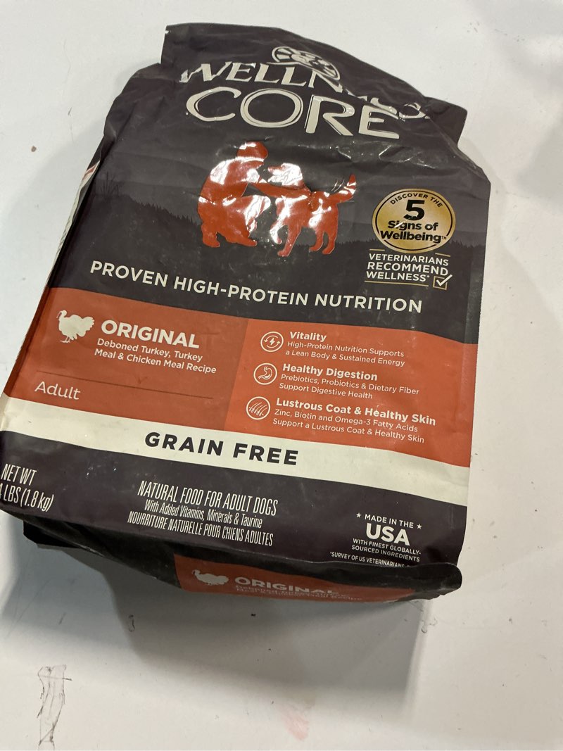 Condition photo showing New/Like New for (Best by:FEB/12/2026)Wellness CORE Natural Grain Free Dry Dog Food  Original Turkey & Chicken  4-Pound Bag