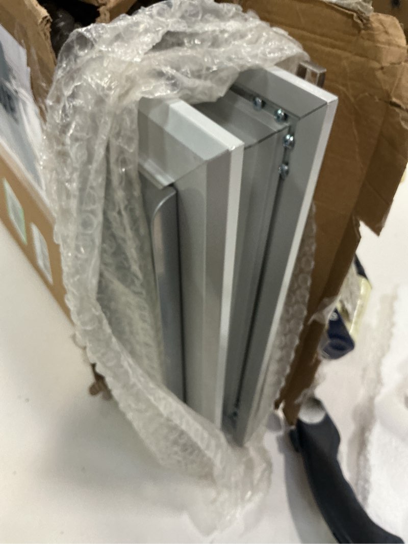 Condition photo showing As Is for [Petoasis] 3-Flaps Heavy-Duty Dog Door, Rust Proof Aluminum Alloy Frame, Extreme Weather Dog Door Can Block Wind, Snow, and Rainwater Intrusion (Silvery White, Large for Door) Silvery White Large for Door
