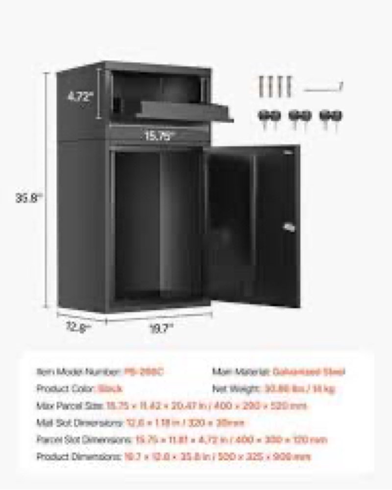 VEVOR Package Delivery Boxes for Outside, 35.8 in Mailbox for Parcel