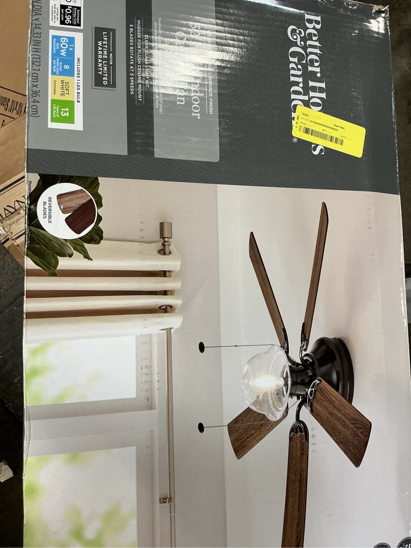 Condition photo showing As Is for better homes & gardens wyndham 52'' bronze traditional led flush mount dining room ceiling fan
