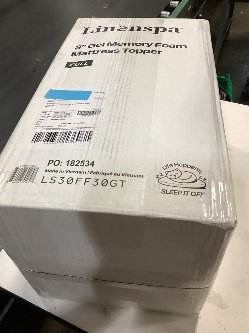 Condition photo showing New/Like New for LINENSPA Memory Foam Mattress Topper - 3 Inch Gel Infused Memory Foam - Plush Feel - Cooling and Pressure Relieving - CertiPUR Certified - Dorm Room Essentials - Full Size Full 3 Inch Classic Gel