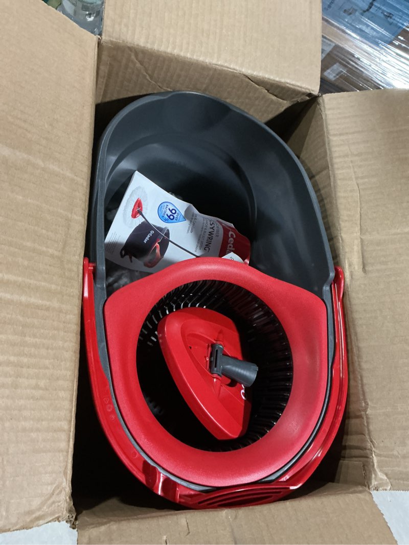 Condition photo showing As Is for o-cedar easywring microfiber spin mop, bucket floor cleaning system, red, gray, standard easywring spin mop & bucket