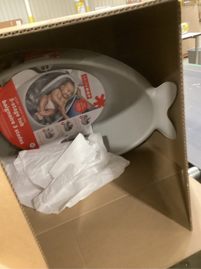 Condition photo showing Good Condition for skip hop infant bath tub 3-stage grow with baby smart sling moby bathtub grey age 0+ grey tub