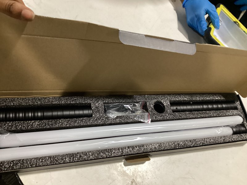 Condition photo showing New/Like New for 2 in 1 Dueling Lightsaber Alloy Handle Light Saber 15 RGB Colors with 4 Modes 6 Sound Effects USB Rechargeable Detachable Light Sabers for Kids Adults Ideal Birthday Children's Day Halloween Christmas 15 Colors Black