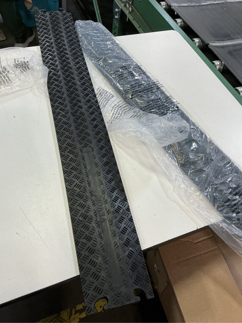 Condition photo showing Good Condition for vevor 2 pack drop over cable cover, 2 channel heavy duty cable hose protector ramp, 38.3'' floor cord cover, 17,500 lbs/axle load capacity, for traffic areas, indoor, outdoor, home, office, warehouse medium-2pack