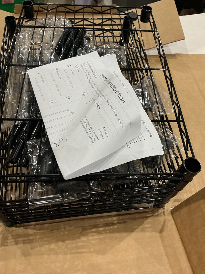 Condition photo showing New/Like New for regiller 5-wire shelving metal storage rack adjustable shelves,standing storage shelf units for laundry bathroom kitchen pantry closet(black,11.8" d x 16.6" w x 53.5" h) black 5tier 11.8"d x 16.6"w x 53.5"h
