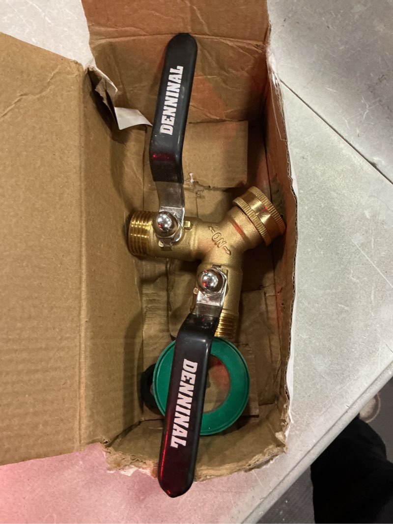Condition photo showing Good Condition for garden hose splitter, brass hose splitter 2 way heavy duty, leakproof water spigot splitter with stainless steel long handle, durable all-metal y adapter with shut-off valve, 3/4 ght splitter black
