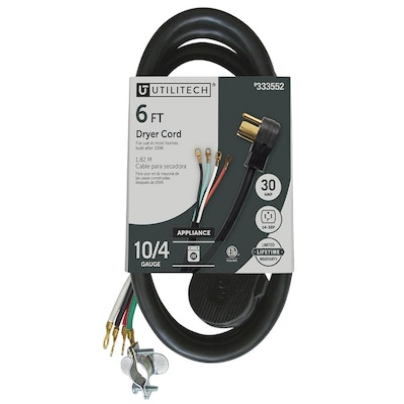 utilitech 6-ft 30 -amp 4 -prong black dryer appliance power cord