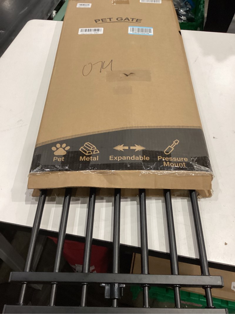 Condition photo showing Good Condition for Malier Indoor Dog Gate with Door, 34-55" Extra Wide Full Metal Pet Gate Short Dog Gate for Stairs, Pressure Mount 14'' Tall Small Puppy Low Gate Easy Step Over for Doorways Black 14''H × 34''- 55''W