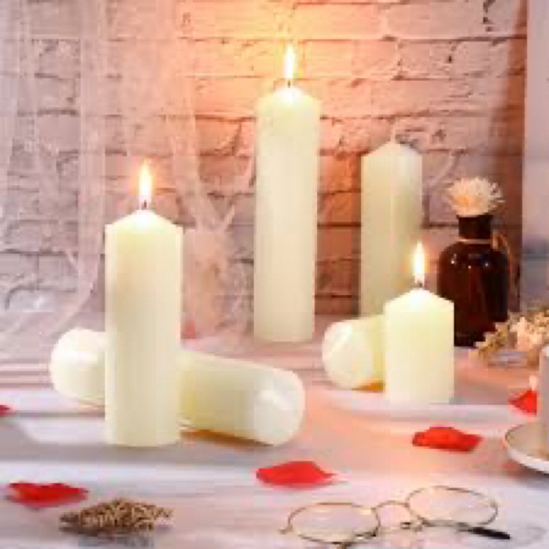 MTLEE Set of 144 Ivory Pillar Candles 2 x 3, 2 x 6, 2 x 8 Inch Smokeless and Dripless Unscented Larg
