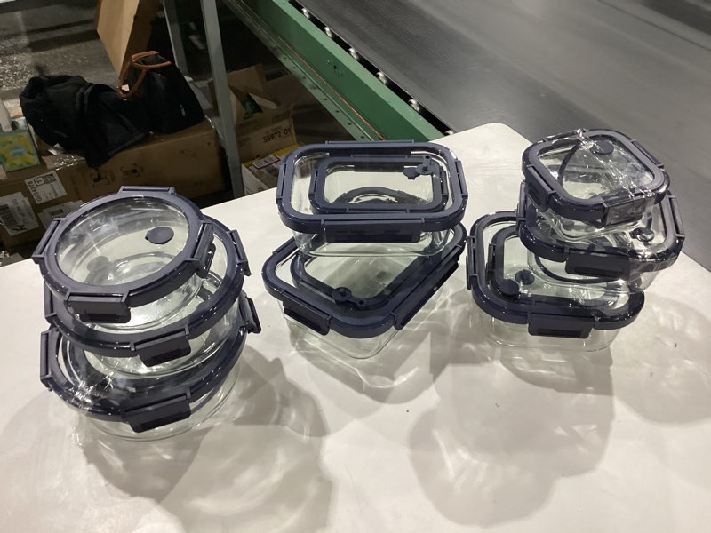 Condition photo showing New/Like New for 12-Pack Glass Containers with Tempered Lids – Borosilicate, Oven-Safe, Airtight, BPA-Free, Multi-Size for Meal Prep, Dishwasher Safe (Blue)