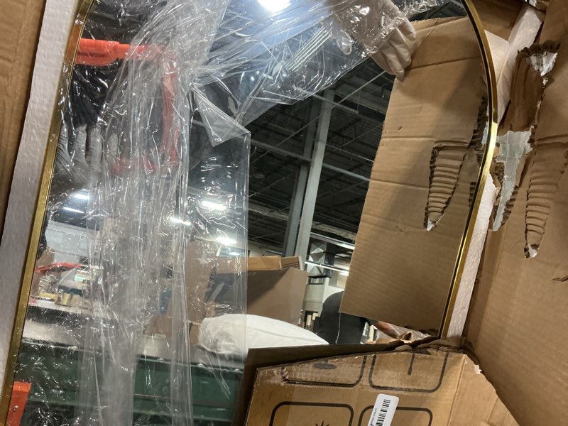 Condition photo showing Good Condition for full length mirror, 56"x16" arch floor mirror with stand, gold arched full body standing or leaning mirror for bedroom, living room 56"l x 16"w gold