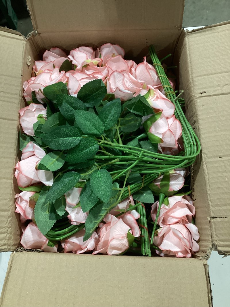 Condition photo showing New/Like New for 150 pcs roses artificial flowers, silk light pink artificial flowers petals long stem roses for wedding bouquet home party decor light pink 150