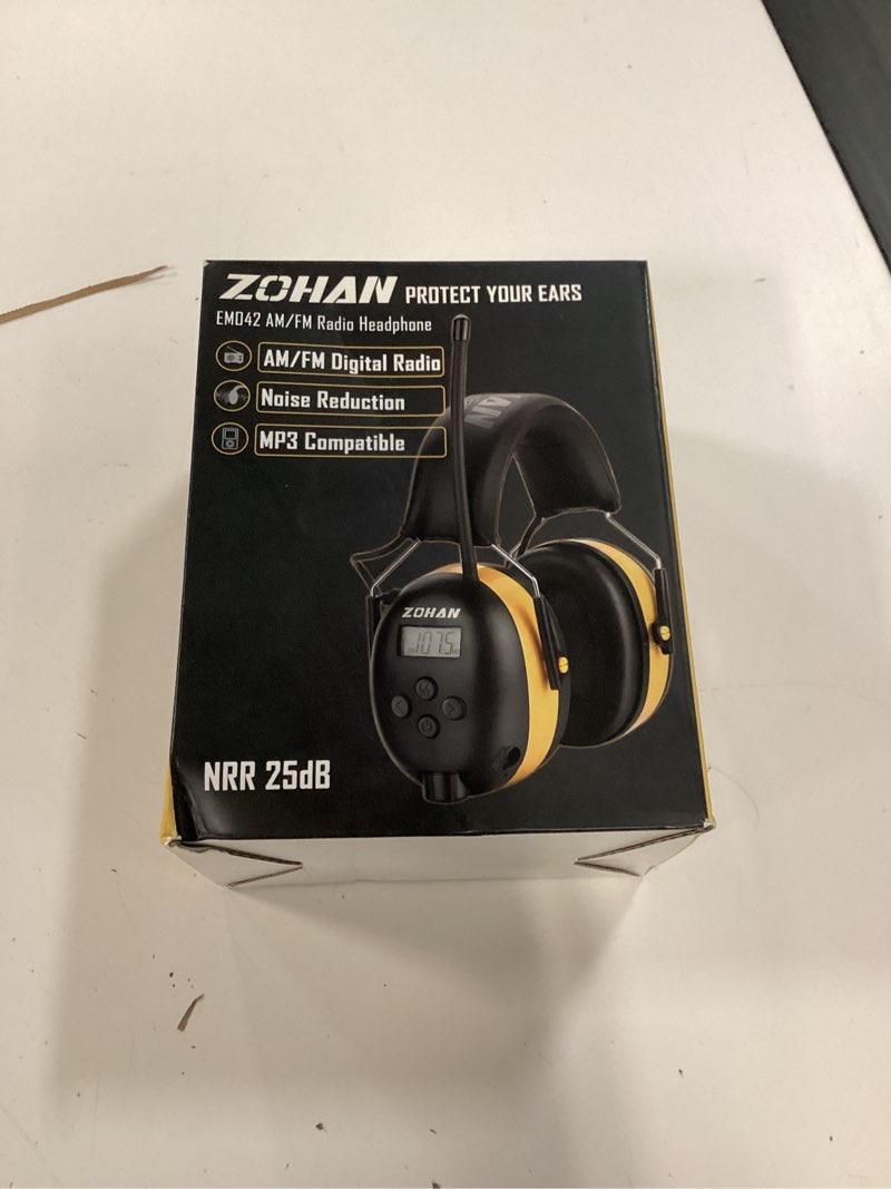 Condition photo showing New/Like New for zohan am/fm radio headphone with digital display,ear protection noise reduction earmuffs,comfortable hearing protector grey radio