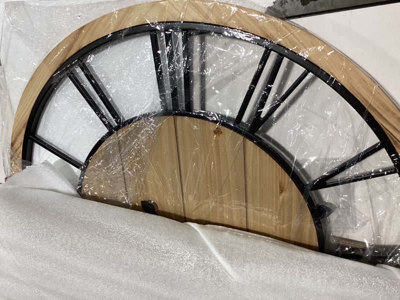 Condition photo showing Good Condition for leike 30 inch extra large wall clock - rustic wooden nearly silent wall clock with black metal frame, vintage farmhouse decorative for living room, bedroom, kitchen - roman numerals, modern design 30 inch roman numerals