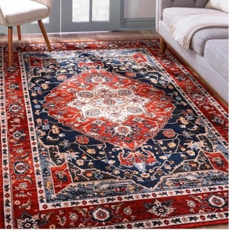 YJ.GWL Area Rug for Living Room, Machine Washable Boho Rug for Bedroom, Low Pile Lightweight Thin Rugs Floral Vintage Distress Print Pattern Carpet for Dining Room, Red 10 x 5 