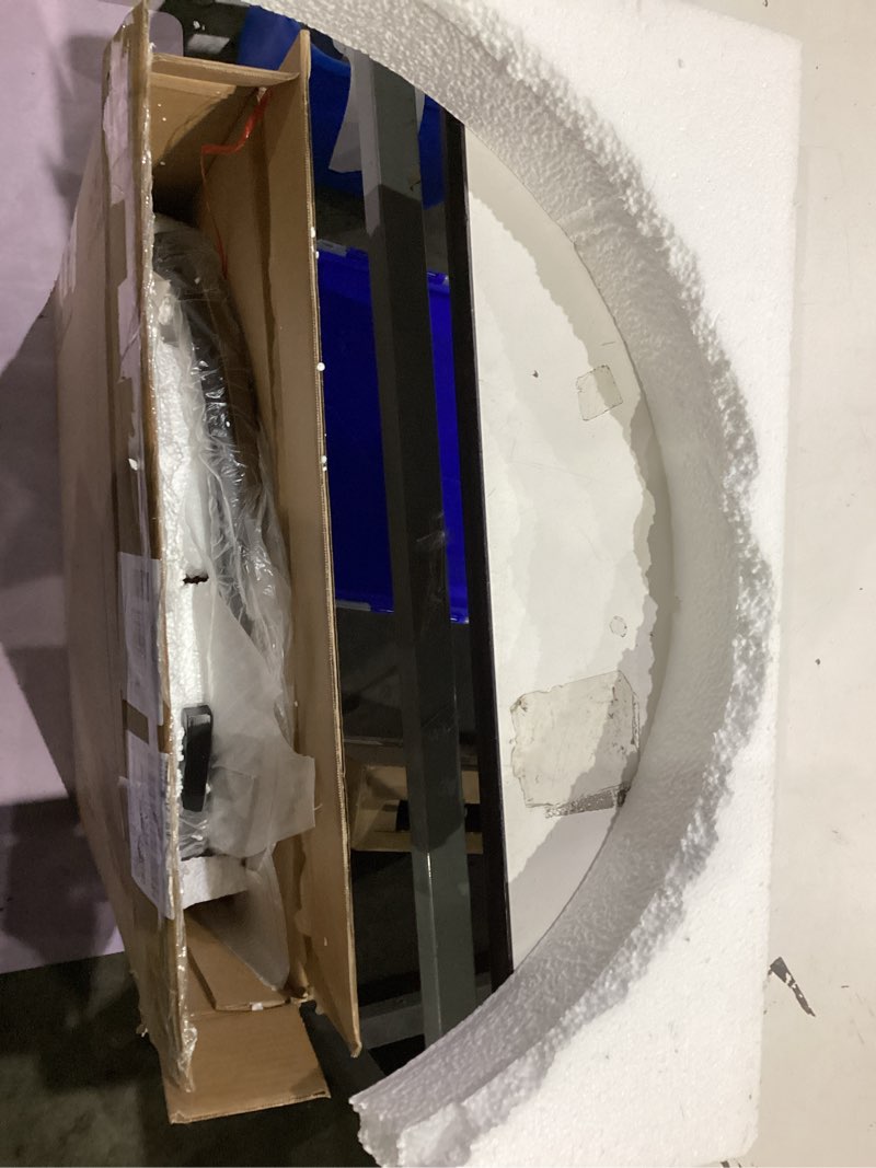 Condition photo showing As Is for Smuxee Nesting Coffee Table Set of 2, 23.6" Round Coffee Table Wood Grain Top with Adjustable Non-Slip Feet, Industrial End Table Side Tables for Living Room Bedroom Balcony Yard 23.6"W Oak