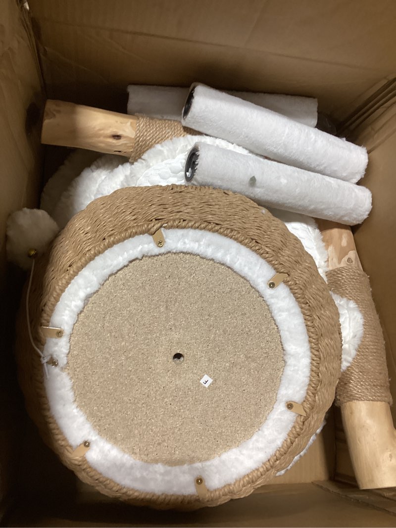 Condition photo showing As Is for Easyego Modern Cat Tree, Aesthetic Wood Cat Tree Tower for Large Cats, Luxury Cat Condo with Scratching Posts and Flower Platforms, Cat Furniture by Easyego, (Rabbit Hair - White) Rabbit Hair - White Upgraded - Two Flowers