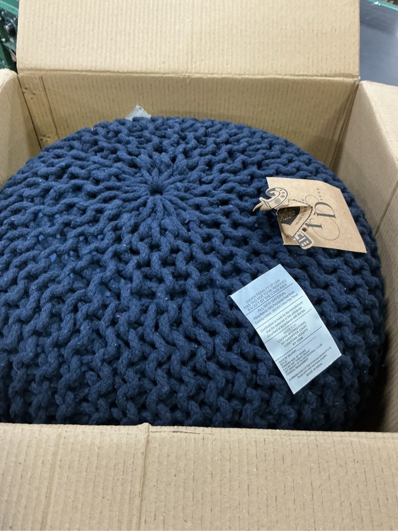 Condition photo showing New/Like New for FRELISH DECOR Round Pouf Ottoman Hand Knitted 100% Cotton Pouf Foot Stool - Knitted Bean Bag - Floor Chair for Living Room Bedroom - Foot Rest for Couch (20 Diameter x 14 Height) - Navy