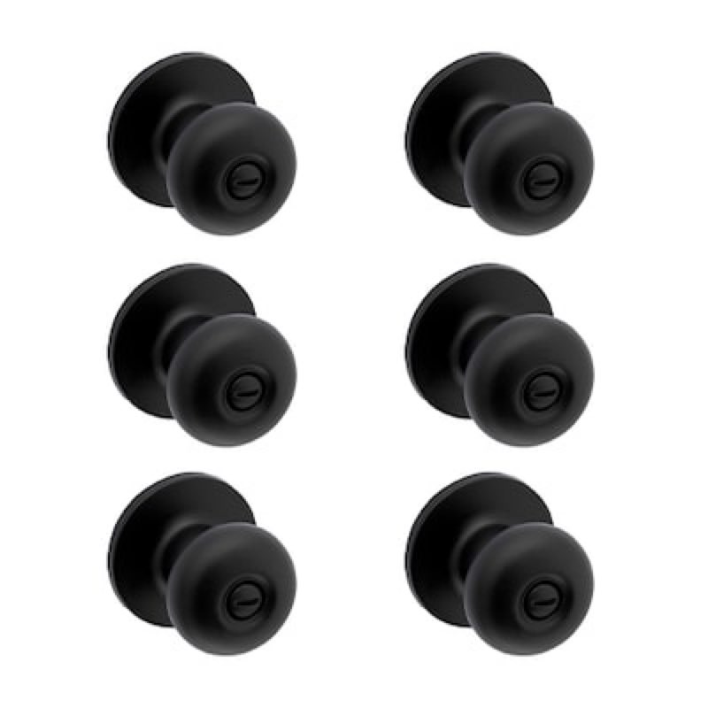 reliabilt baron matte black interior or bed/bath privacy door knob contractor pack 6 -pack
