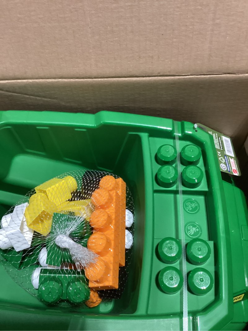 Condition photo showing New/Like New for MEGA BLOKS John Deere Toddler Building Blocks Toy Set, Dump Truck with 25 Pieces and Storage, 1 Figure, Green, Ages 1+ Years