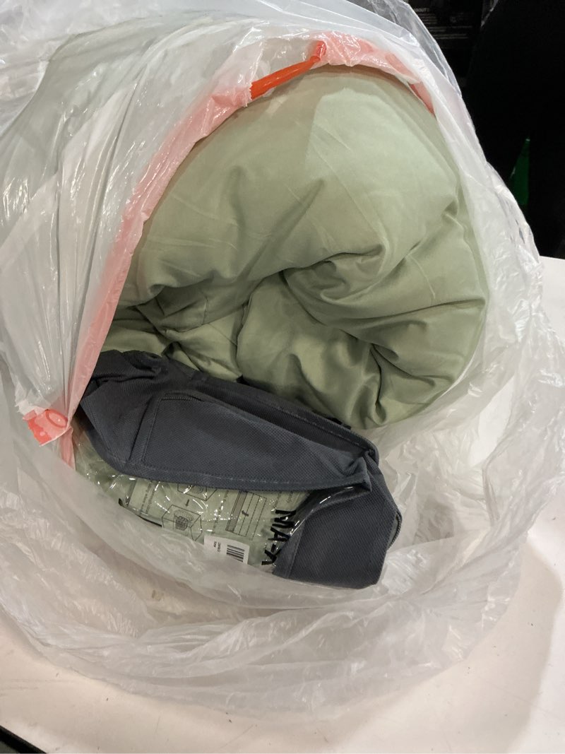 Condition photo showing As Is for litanika comforter set, lightweight solid bedding comforter set, fluffy down alternative bed set, sage green, king sage green king