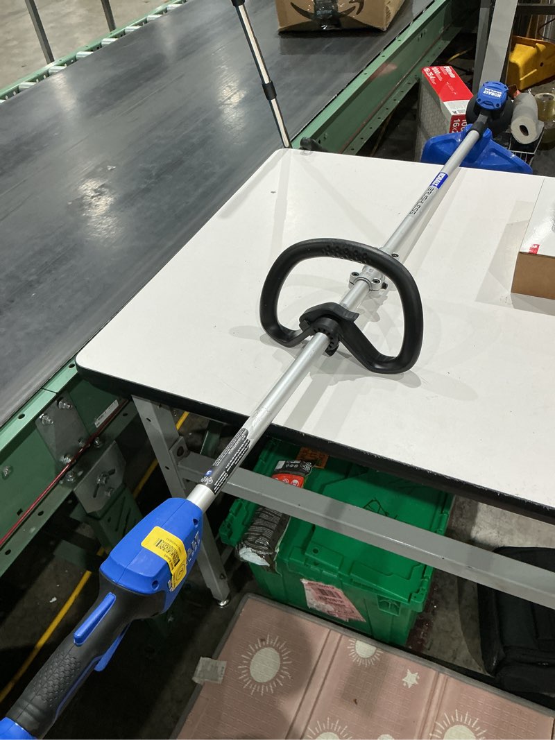 Condition photo showing As Is for kobalt 24-volt 14-in straight shaft battery string trimmer 4.0 ah (now battery )(now charger)