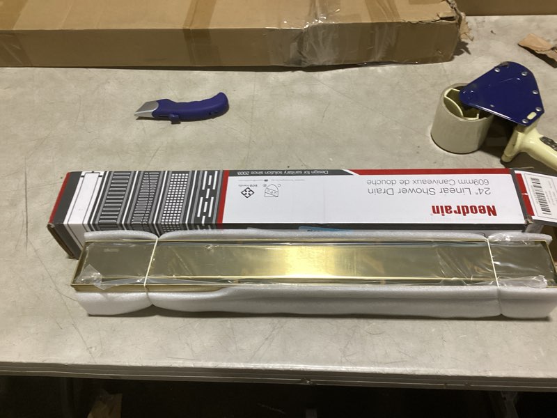 Condition photo showing New/Like New for Neodrain 24-Inch Gold Linear Shower Drain, 2-in-1 Flat & Tile Insert Cover, Stainless Steel Linear Drain, Brushed Brass Rectangle Shower Floor Drain with Hair Strainer, Watermark&CUPC Certified Golden 24 In