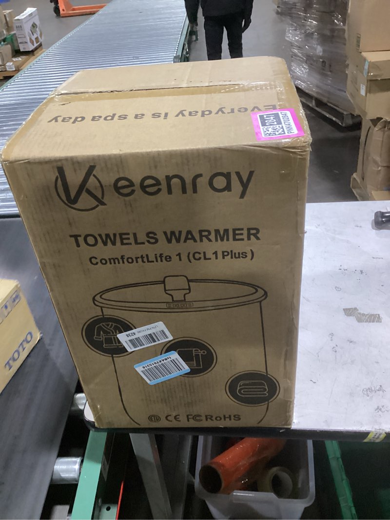 Condition photo showing New/Like New for Keenray Upgraded Towel Warmer Bucket, Large Towel Warmer with 3 Heating Modes, Heat Time 30/45/60/90 Min Adjustable and Up to 24 Hour Delay Timer, Towel Heater for Oversize Bathrobes Blankets, CL1Plus Clear White