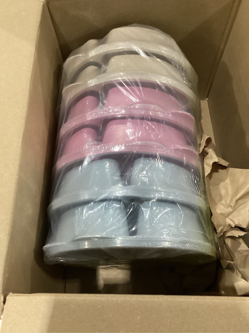 Condition photo showing New/Like New for 6 pcs 5 compartment divided serving trays with lids, 11 inch round plastic snackle box containers, vegetable fruit snack platters, round food storage organizer, plastic serving dishes for appetizers