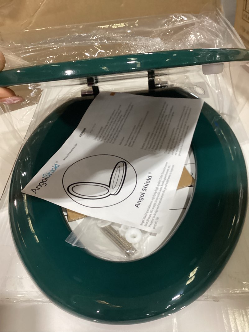 Condition photo showing Good Condition for dark green elongated toilet seat natural wood toilet seat with zinc alloy hinges, easy to install also easy to clean, scratch resistant toilet seat by angol shiold (elongated, dark green) elongated dark green