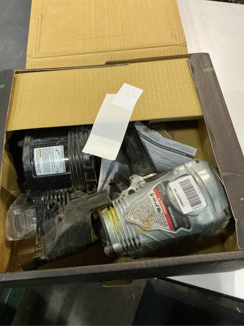 Condition photo showing As Is for Metabo HPT Coil Framing Nailer, Pro-Preferred Pneumatic Power Nailers in Construction Tools, Versatile Framing Tool for Floor, Truss, and Roof Decking, 15° 1-3/4? to 3-1/2? Nails, NV90AG(S) Metabo HPT NV90AGS Only
