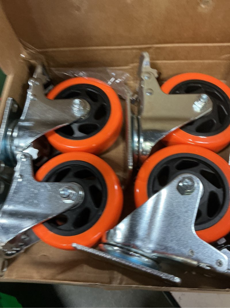 Condition photo showing New/Like New for w b d weibida 4 inch swivel casters with brake set of 4 heavy duty of 1200 lbs, safety dual locking plate castors, no noise wheels for furniture, workbench and carts(nuts & bolts & 2 spanners) 4 inch (4 pack)
