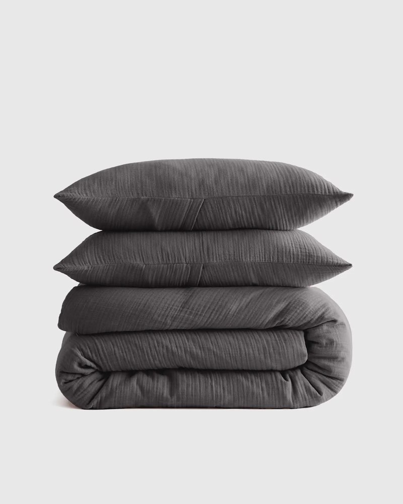 AIRY GAUZE DUVET COVER SET QUEEN color is charcoal