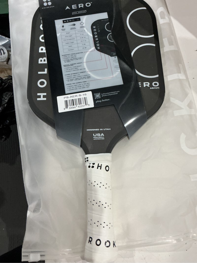 Condition photo showing Good Condition for holbrook aero series edgeless pickleball paddle: usapa approved, carbon fiber surface, foam polypropylene core, widened sweet spot, controlled touch