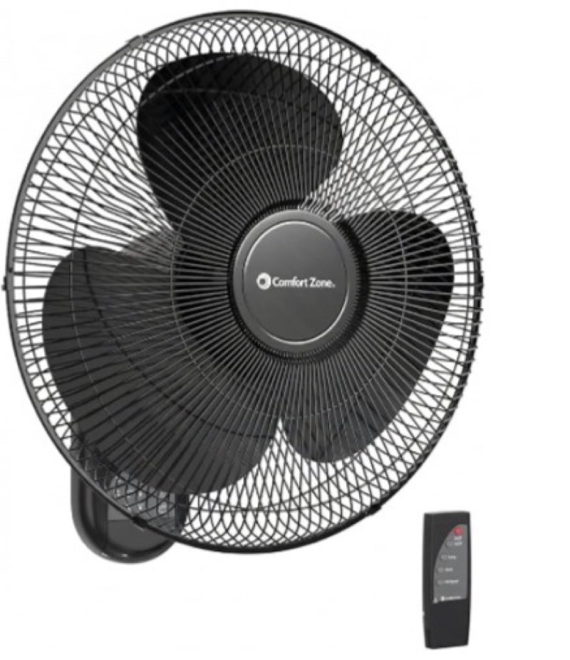 comfort zone 16-inch wall mount fan with remote control – quiet 3-speed oscillating indoor fan with 90° wide-angle airflow, timer & sleep modes – space-saving wall fan for bedroom, home gym & office
