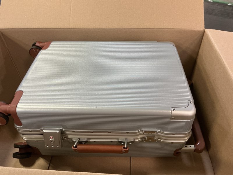 Condition photo showing Good Condition for feilario 20'' aluminum frame wide handle pc hardside carry on luggage - double spinner wheels luxury rolling travel suitcase with tsa lock & cup holder pro-silver-brwon 20 in