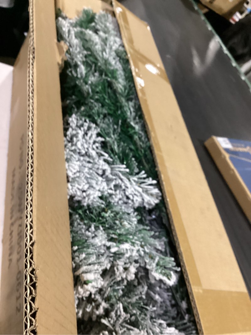 Condition photo showing As Is for 7ft pre-lit christmas tree with double-sided five-fork pe & pvc needles, dense realistic pine design, easy assembly holiday decoration tree 7ft pre-lit with pine needle