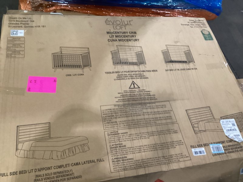 Condition photo showing New/Like New for evolur stilnovo mid-century 4-in-1 convertible crib in sugarcane – greenguard gold certified, solid wood construction, 3 mattress heights – converts to toddler, daybed & full-size bed sugar cane