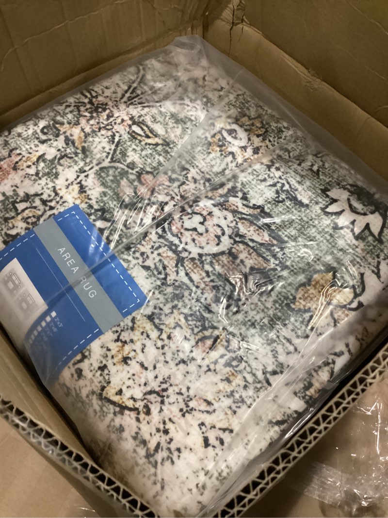 Condition photo showing Good Condition for Area Rug Washable Rug Gray Vintage Rug Traditional Mat Distressed Indoor Foldable Thin Rug Retro Accent Rug Floral Print Rug Non Slip CarpetGreen tone10*13ft /3.05 * 3.96